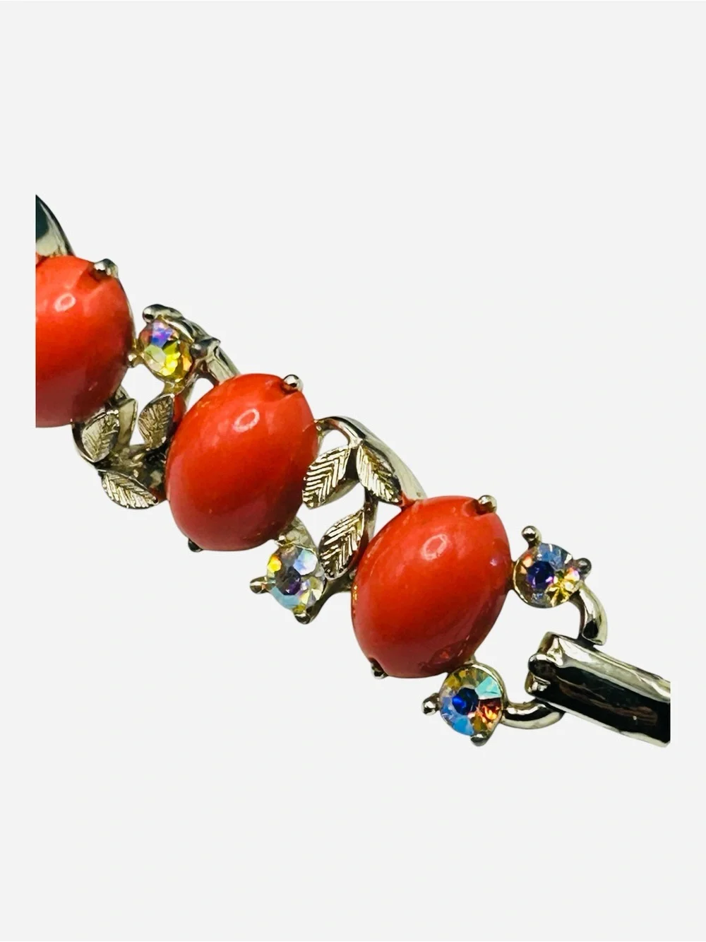Vintage Lisner Coral Thermoset AB Rhinestone Bracelet
